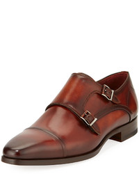 Magnanni For Neiman Marcus Leather Double Monk Shoe Cognac