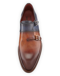 Magnanni For Neiman Marcus Two Tone Leather Double Monk Shoe