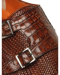 Santoni Leather Alligator Monk Strap Shoes