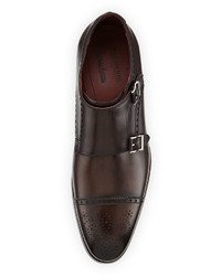 Neiman Marcus Leather Double Monk Shoe Brown