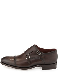 Neiman Marcus Leather Double Monk Shoe Brown