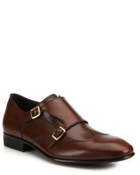 Salvatore Ferragamo Merida Double Monk Strap Leather Wingtip Shoes