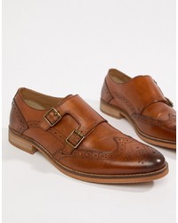 ASOS DESIGN Monk Shoes In Tan Leather With Sole