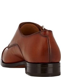 Barneys New York Saffiano Cap Toe Double Monk Shoes Brown