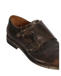 Shoto Washed Leather Monk Strap Shoes