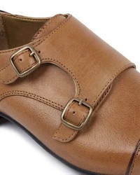 Topman Tan Leather Monk Shoes