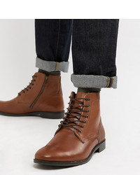 ASOS DESIGN Wide Fit Casual Lace Up Boots In Tan Leather With Brown Sole
