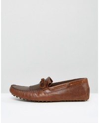 Asos Driving Shoes In Tan Leather With Fringe Detail