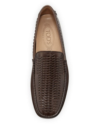 Tod's Gommini Woven Leather Driver Brown