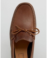 Asos Loafers In Tan Leather With Perforated Detail