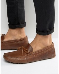Asos Loafers In Tan Leather With Perforated Detail