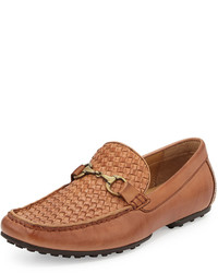 Neiman Marcus Palermo Woven Leather Driver Tan