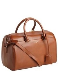 Saint Laurent Havana Brown Leather Convertible Top Handle Duffel Bag