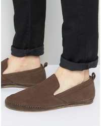 Frank Wright Slip On Espadrilles Shoes In Brown Leather