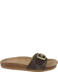 Beston Larch Buckle Slide Taupebrown Faux Leather Sandals