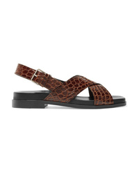 Prada Croc Effect Leather Slingback Sandals
