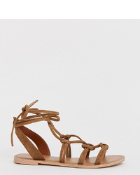PrettyLittleThing Lace Up Flat Sandals In Tan
