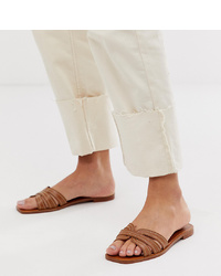 Mango Leather Flat Sandals In Tan