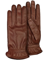 Pineider Brown Deerskin Leather Gloves W Cashmere Lining
