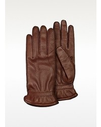 Pineider Brown Deerskin Leather Gloves W Cashmere Lining