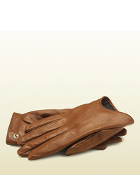 Gucci Brown Leather Cutaway Gloves