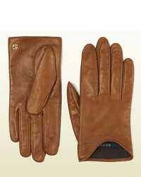 Gucci Brown Leather Cutaway Gloves
