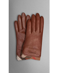 Burberry Check Trim Leather Gloves