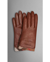 Burberry Check Trim Leather Gloves