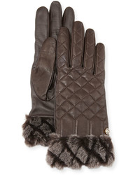 UGG Croft Quilted Leather Smart Gloves Brown