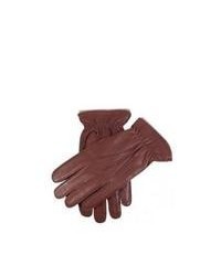 Dents Bark Deerskin Leather Gloves With Gathered Wrist Brown