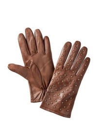 Merona Brown Leather Gloves With Metal Stud Fronts