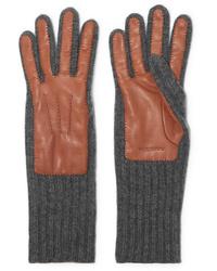 Burberry Ribbed Cashmere And Leather Gloves