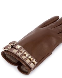 Valentino Rockstud Strap Leather Gloves