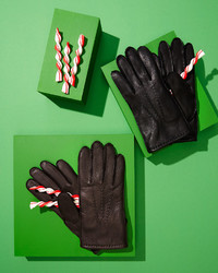 Neiman Marcus Three Point Stitch Leather Gloves Brown