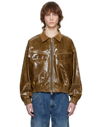 Brown Leather Harrington Jacket