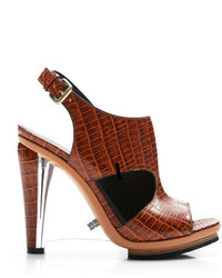 Rodarte Embossed Crocodile Leather Sandal With Clear Lucite Wedge