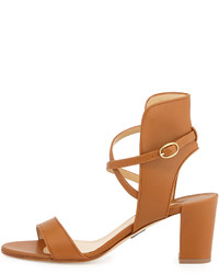 Paul Andrew Leather Crisscross Ankle Cuff Sandal Brown
