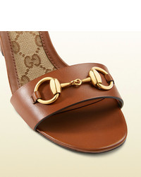 Gucci Leather Mid Heel T Strap Sandal