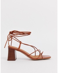 Other Stories Leather Py Heeled Sandals In Cognac