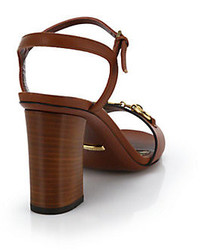 Gucci Stacked Heel Horsebit Leather Sandals