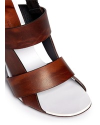 Nobrand Wooden Heel Bark Print Leather Sandals