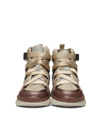 Chloé Brown And Grey Wool Sonnie High Top Sneakers