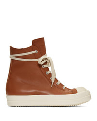 Rick Owens Brown And White Leather High Top Sneakers