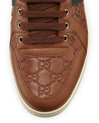 Gucci Brown Ssima Leather High Top Sneaker