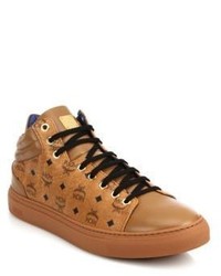 MCM Coated Canvas Leather Mid Rise Logo Sneakers