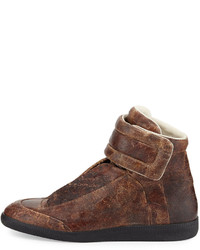Maison Margiela Future Antique Distressed Leather High Top Sneaker Brown