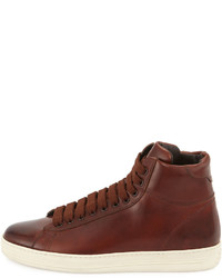 Tom Ford Russel Leather High Top Sneaker Brown