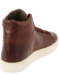 Tom Ford Russel Leather High Top Sneaker Brown