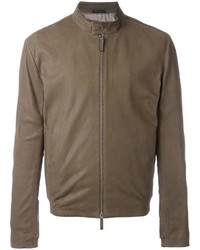 Armani Collezioni Banded Collar Leather Jacket