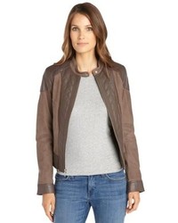 Cole Haan Grey And Brown Lambskin Leather And Suede Jacket